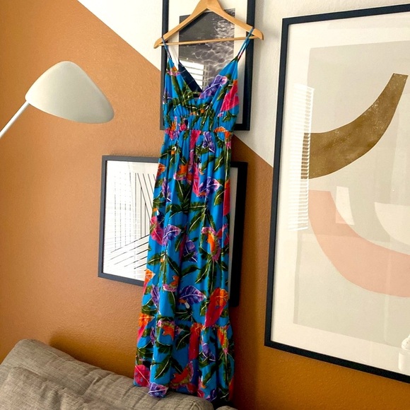 NWT By the River Blue Tropical Floral Midi Dress - Picture 1 of 12